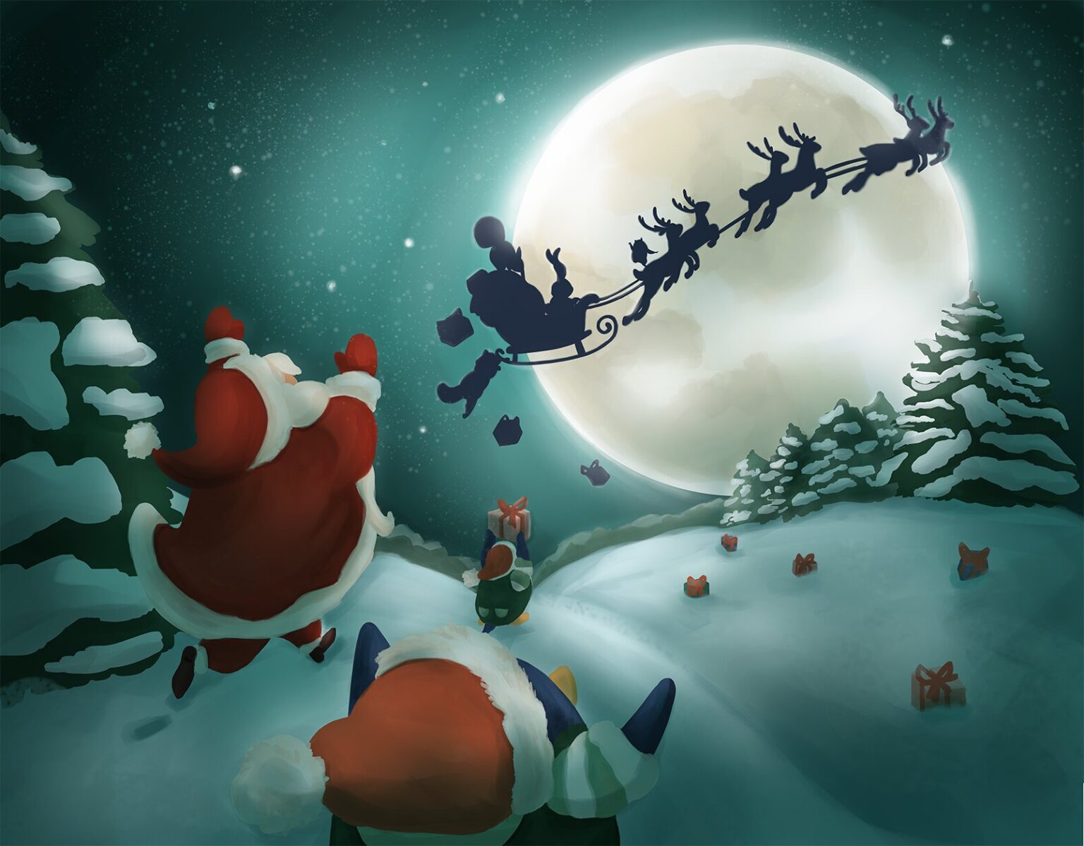 santa and reindeers illustration